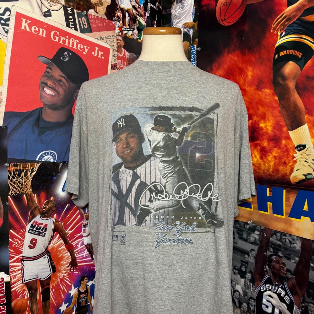 Vintage‎ New York Yankees Derek Jeter MLB T Shirt Gray Lee Sport Mens Sz XXL